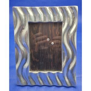 Vtg Arte Giancarlo Honduras Pewter Picture Frame Wood Back Wavy 8.5x6.25"
